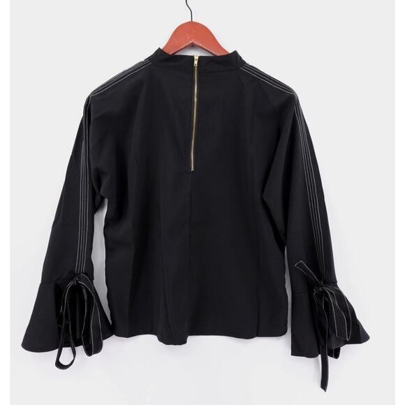 Womens Top Large Black Bell Sleeve Tie Cuff Whimsigoth Fairy Witchy - Picture 1 of 16